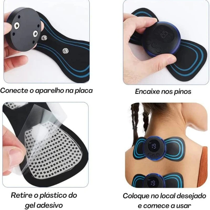 Mini Massageador Elétrico | Portátil | Recarregável | Muscular | Pescoço | Pernas | Coluna | Lombar | USB | Fisioterapia | Bi Volt