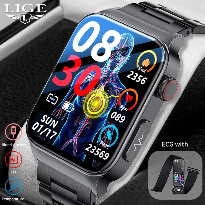 Smartwatch LIGE Relógio Inteligente | Fitness | Monitor Frequência Cardíaca | Monitoramento Glicemia | ECG